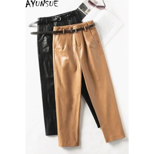 AYUNSUE Women's Leather Pants