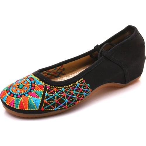 YourSeason Handmade Fashion Retro Ladies Old Peking Ballet Shoes Embroidered Women Soft Sole Lace-Up Casual Flats Zapatos Mujer