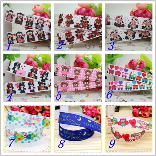 7/8'' Free shipping valentine moon animal printed grosgrain ribbon hairbow headwear party decoration diy wholesale OEM 22mm S345