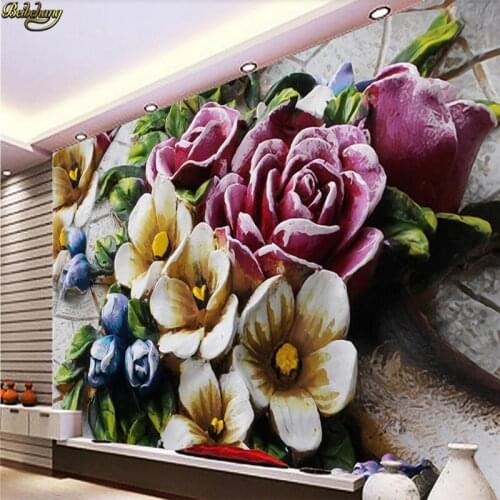 Beibehang Custom Photo Wallpaper Mural 3D Flower Embossed Wall European-style Wall Embossed Decorative Painting papel de parede