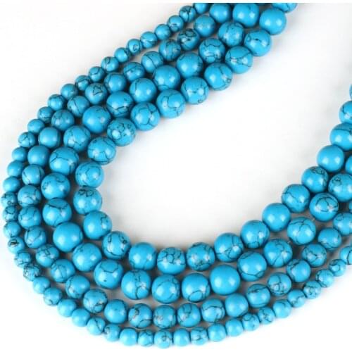 Natural Stone Beads Bulk Blue Turquoises Round Beads For Jewelry Making 15.5" Pick Size 4 6 8 10 12 14MM DIY Bracelet Necklace
