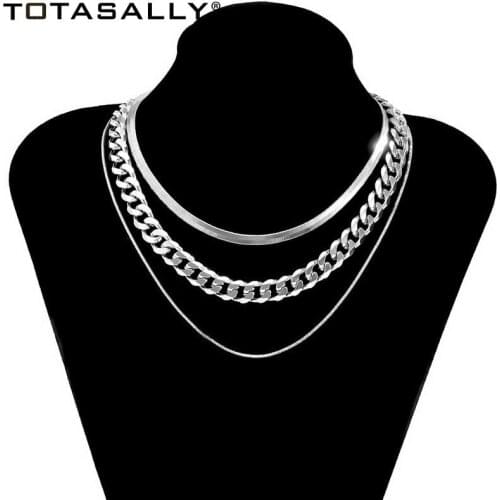 F.J4Z Women Trend Necklaces 2021 3layers Snake Chains Chokers Lady Cuban Chain Statement Necklace correntes de hip hop