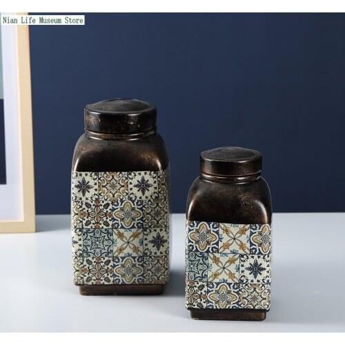 Retro Black Decoration Storage Jars Ceramic Flower Vase Nordic Home Living Room Porch Decoration Ornaments Simulation Flower Pot