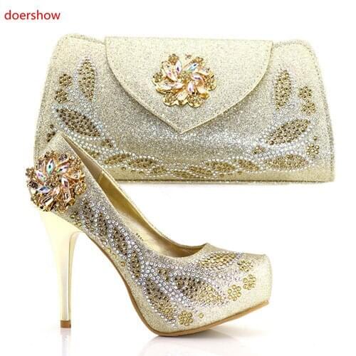 Doershow HOT selling African WomenMatching Italian Design Shoe and Bag Set for Wedding Italian Shoes with Matching Bags SAB1-14