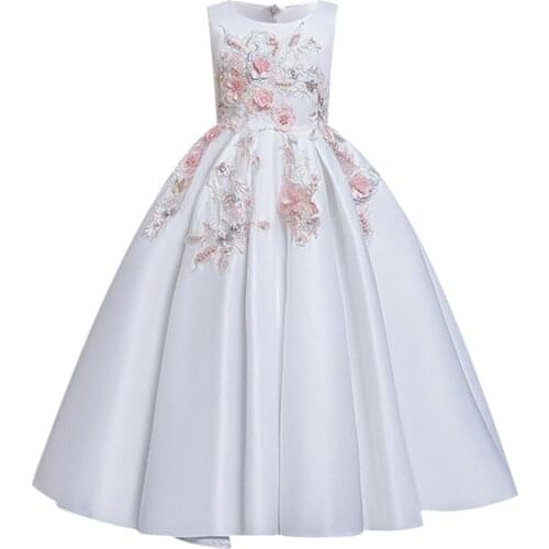 Elegant Long Dress Summer Kids Dresses For Girls Wedding Dress Big Bow Lace Tutu Dress Baby Kids Embroidery Evening Party Dress