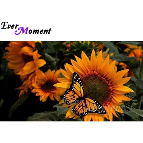Ever Moment 5D Diamond Painting Sunflower Butterfly Diamond Mosaic Full Square Drills Artwork Home Decoration Rhinestone ASF1224