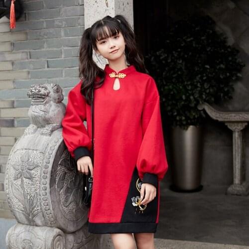 Fleece Red Long Hoodies Harajuku Embroidery Casual Oversize Pullover Sweatshirt Women 2020 Winter Stand Collar Female Top