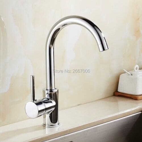 GIZERO Newly High Polished Faucet 360 Degree Swivel Spout Single Handle Bathroom Kitchen Vanity Sink Mixer Tap Deck Mount ZR649