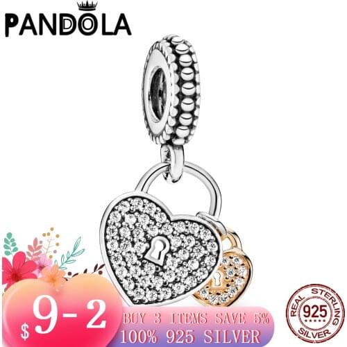 Hot 100% 925 Sterling SILVER charms Pavé Heart Padlocks Dangle Charm fit Original Pandora Bracelet silver 925 jewelry