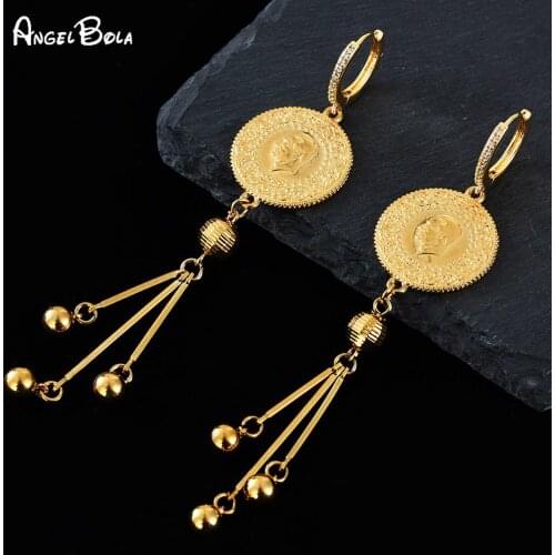 Islamic Muslim Fashion Never Fading Ladies Luxury Jewelry Coin Pendant Tassel Earrings Wedding Party Party Gift Wholesale