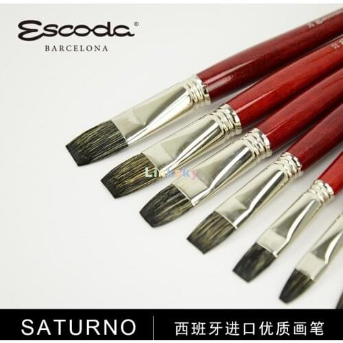 Escoda Saturno Series 3622 Artist Oil & Acrylic Brush, Polecat (black Sable) | Bright | Red | Long Handle,Art Supplies