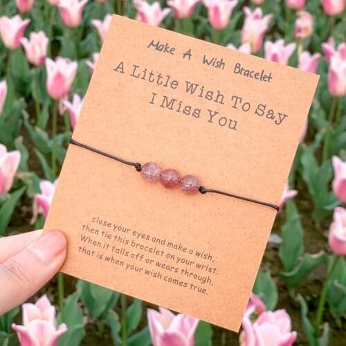 Strawberry Quartz Beads Bracelet I Miss You Social Distancing Wish Bracelet Strawberry Crystal Bracelet Women Men Lover Gifts