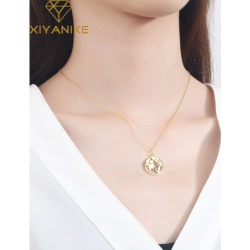 XIYANIKE 925 Sterling Silver Couples Necklace Creative World Map Design Pendant Clavicle Chain Party Jewelry for Women Gifts