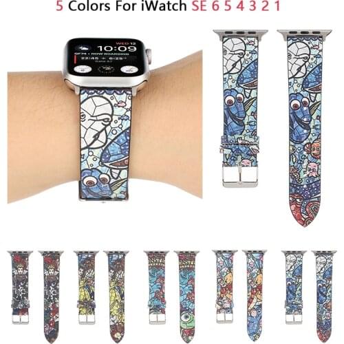 New Fairy Print Leather Strap For Apple watch Band 6 3 38/42mm Belt Wristband For iWatch Series Bands 6 SE 5 4 40/44mm Bracelet