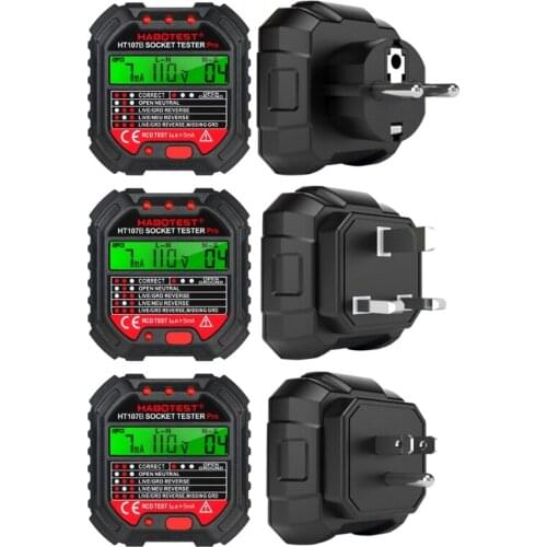 Line Tester RCD Tester Electrical Socket Testers EU/UK/US Plug HT107 Socket Testers Voltage Test with LCD Display