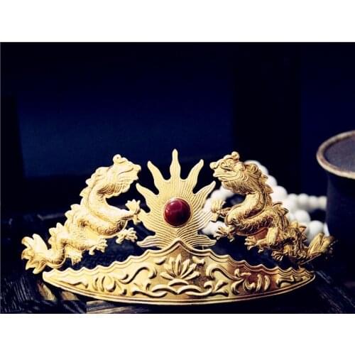 LYZ Chi Jin Chinese Traditional Handcarving Hair Tiara Hanfu Hair Accessory Bride Wedding Hair Jewelry Empress Hair Crown