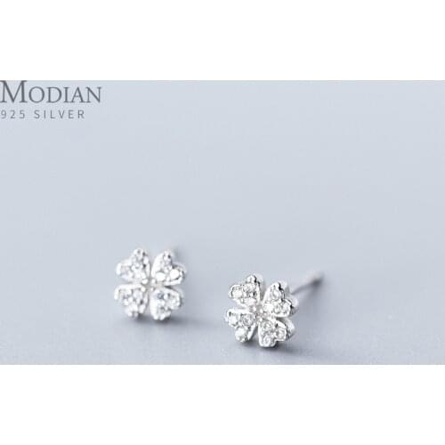 Modian Fashion Flora Ear Studs for Women Sparking Zircon Cute Little Flower Sterling Silver 925 Stud Earrings Fine Jewelry Gift
