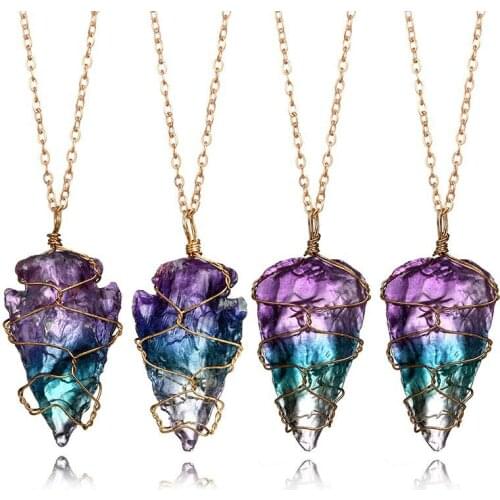 Fashion Simple Geometric Irregularity Handmade Color Winding Long Natural Stone Necklace