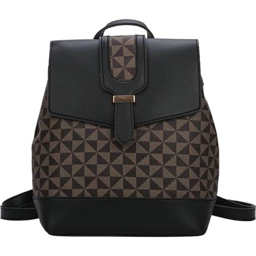 Fashion Pu Backpacks For Women Waterproof Leather Travel Bag Large Capacity Geometric Pattern Luxury Designer Female Backpack