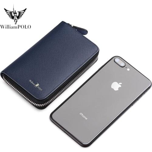 WILLIAMPOLO card pack mens ultra-thin mini credit card multi-card leather zipper card pack pl185125
