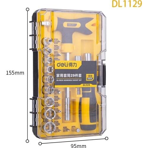 Deli 29-Piece Household Socket Set Has Many Uses Chrome Vanadium Steel Hand Tools Non-Slip Wear Auto Parts Equipment Repair