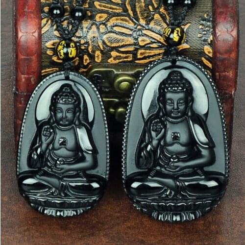 Natural light Obsidian Amitabha Pendant Zodiac Animal Models and the patron saint of natal Buddha evil