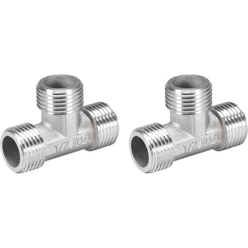 Uxcell Stainless Steel 304 Cast Pipe Fitting G1/2 Male Tee Shaped Connector Coupler 2pcs