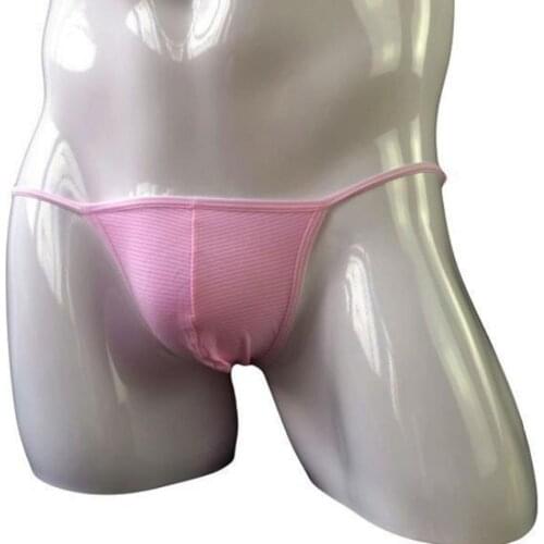 Low rise pink strips mens sexy underwear uttocks thong and s string panties small cock pouch ZJH908t