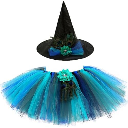 2021 New Girls Peacock Tutu Skirt Flower Feathers Tulle Princess skirt Children Pageant Ball Gown Kids Halloween Party Costumes
