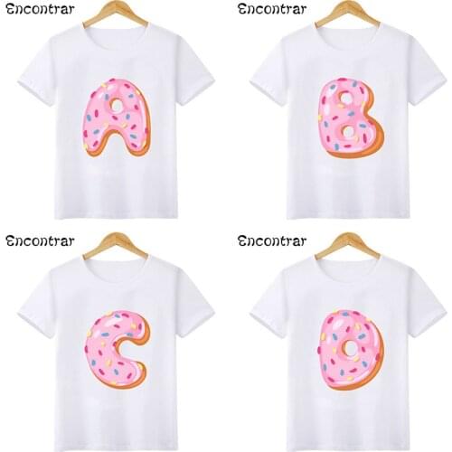 New Arrival Cute Donuts 26 Letters Print Baby Girls T shirt Casual Funny Kids T-shirts Boys Clothes Children Summer Tops,HKP2477