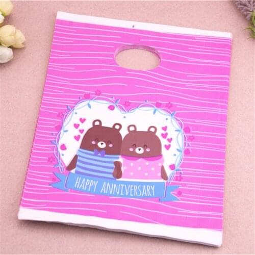 New Design Wholesale 100pcs/lot 20*25cm Lovely Cartoon Plastic Gift Packaging Bags For Happy Anniversary New Year Gift Bags