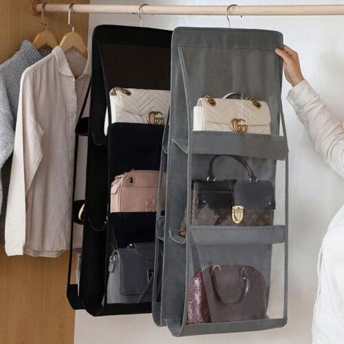 NEW Hanging Handbag Organizer 6 Pocket Shelf Bag Storage Holder Wardrobe Closets
