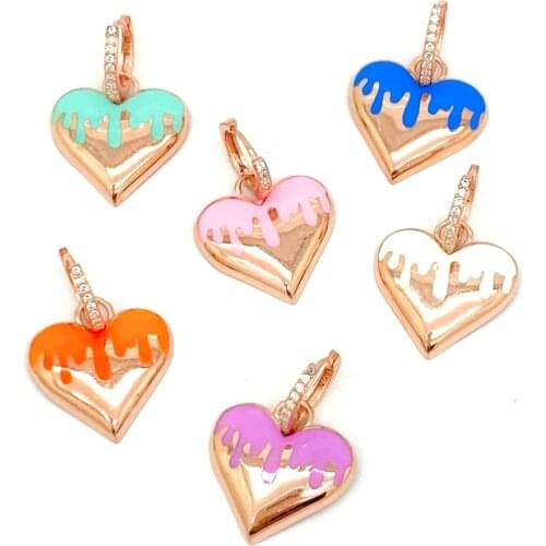 Dripping Heart Charm Dangle Earring Colorful Enamel Rose Gold Color Fashion Women Girl Jewelry