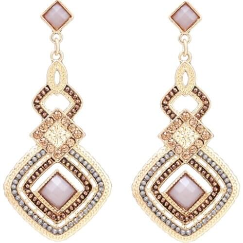 ORNAPEADIA 2021 New Earrings Crystal Ethnic Earrings Korean Womens Rhombus Resin Diamond Long Earrings Wholesale