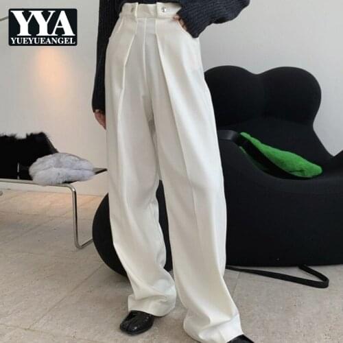 Autumn Office Lady Wide Leg Suit Pants Loose Fit Straight Casual Pants High Street High Waist Solid White Trousers Women S-L