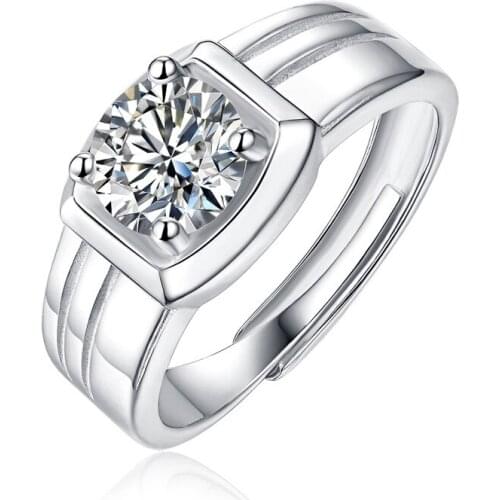 Adjustable Opening White Moissanite Ring 925 Sterling Silver 1ct Wedding Party Anniversary Fashion Mens Ring For Women Jewelry