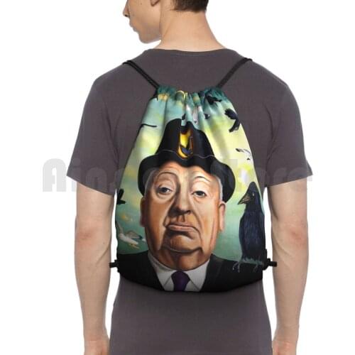 Alfred Hitchcock Backpack Drawstring Bag Riding Climbing Gym Bag Hitchcock Birds Bird Raven Seagull Alfred Hitchcock Film