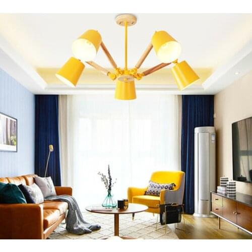 Lustre LED Chandelier For Living Room Hanging Lights Lustres para sala de jantar Lampshade Wood Dining Lighting Fixtures