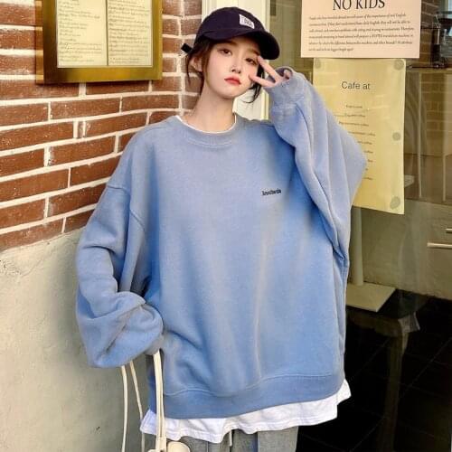 Sweatshirt 2021spring And Autumn Super Fire New Splicing Fashion Harajuku Korean Loose Leisure Crew Neck Hoddie For WomenS Tops