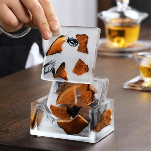 Heat Resistant Tea Coffee Cup Placemats Coasters Unique Design Resin Wood Tableware Mats Kettle Pad