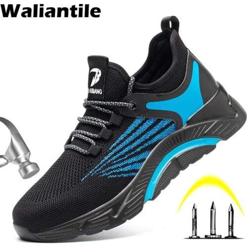 Waliantile Safety Work Shoes Men Steel Toe Cap Casual Working Boots Breathable Indestructible Shoes Puncture Proof Work Sneakers