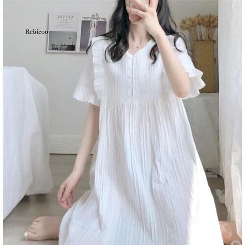 V-neck white nightdress explosion net red skirt can be worn outside cotton night dress female summer home service bathrobe