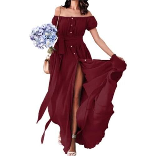 Women Elegant Long Dress Slash Neck High Waist Sleeveless Solid Fashion Bohemian Style Casual Slim Lacing Summer Cool Elegant