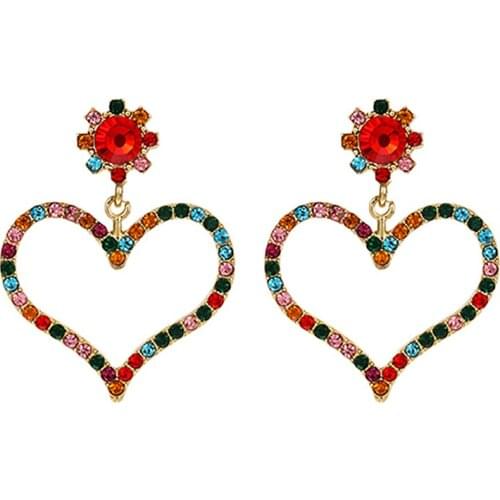 ZHINI Ethnic Colorful Crystal Big Earrings for Women Simple Heart Dangle Drop Earring Statement Earring Jewelry 2021 brincos