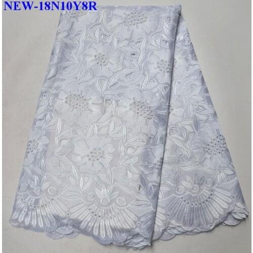 Wthie 100% Swiss cotton Lace With Stones African Dry Swiss Voile Lace Fabric Nigerian Cotton Lace Fabric For Wedding Dress XX007