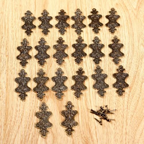 20Pcs Antique Bronze Carved Flower Decorative Corner Bracket Furniture Desk Chest Jewelry Wooden Box Feet Corner Protector Cover