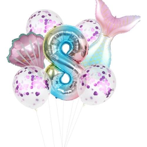 32/40inch Number Foil Balloon Mermaid Kids Baby Shower Decor Helium Globos Birthday Party Decorations Mermaid Party Balloons