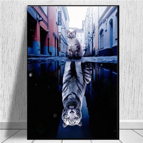 Diamond embroidery reflection animal tiger cat 5d Diy square round diamond painting mosaic rhinestone wall artist home decoratio
