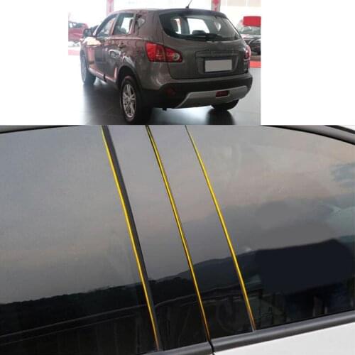 Car PC Material Pillar Post Cover Door Trim Window Piano Black Molding Sticker Plate 6pcs For Nissan Qashqai 2008-2015