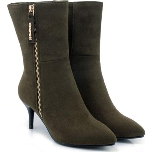 Big Size 9 10 11 Pointed suede pure-color zipper boots with fine heels